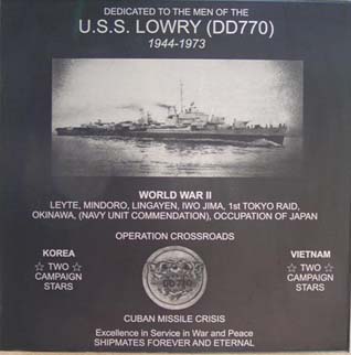 USS LOWRY (DD-770) Plaque